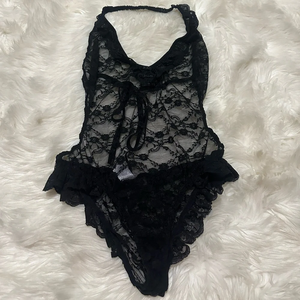 Adore Me Black Lace Lingerie bodysuit